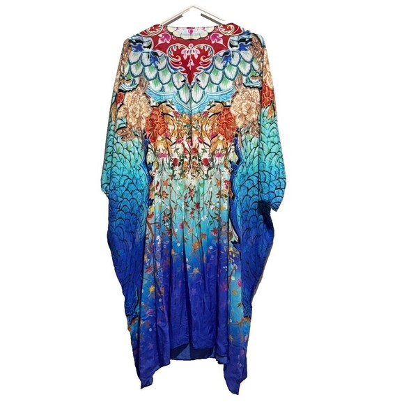 Gottex Women's Kaftan Dress Multicolor Medium Floral Print Bohemian Keyhole Neck - Picture 2 of 10